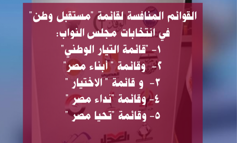 مستقبل وطن” يواجه المجهول .. 5 قوائم انتخابية تنافس ” القائمة الوطنية” في الصراع على مقاعد مجلس النواب