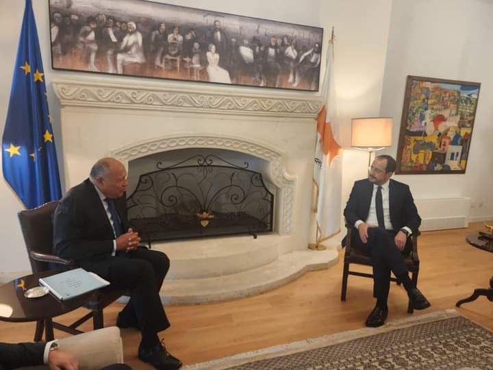 سامح شكرى وزير الخارجية يلتقي بالرئيس القبرصي ويجري مباحثات مع وزير خارجية قبرص