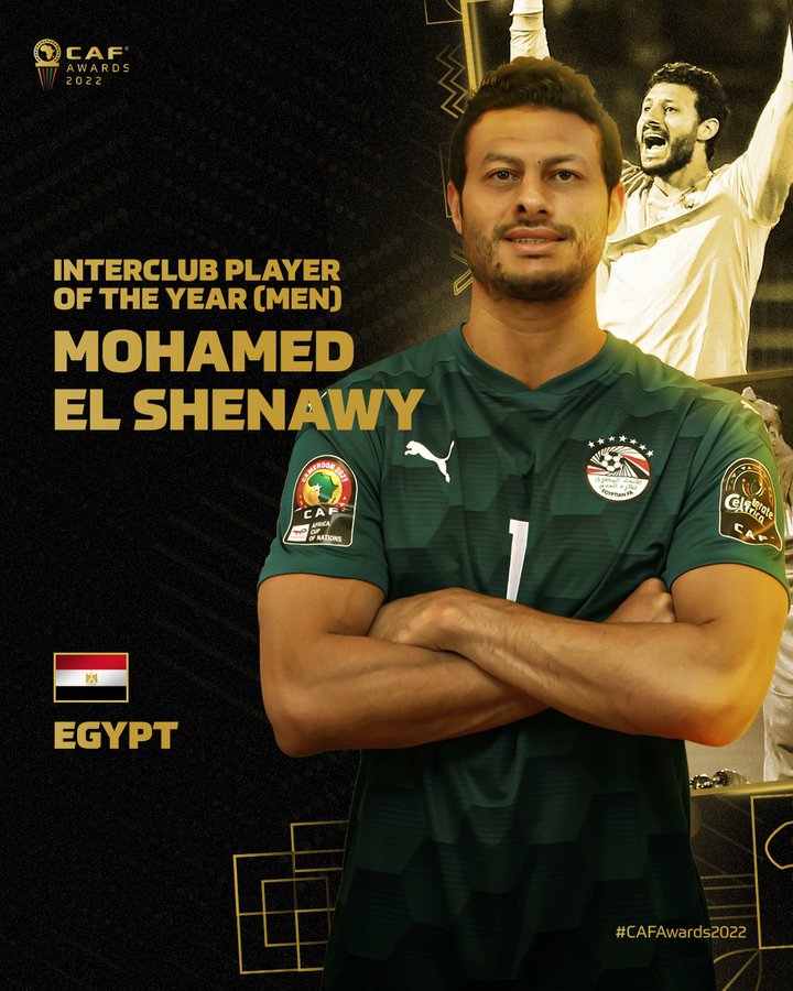حفل جوائز الكاف: محمد الشناوي أفضل لاعب محلي في إفريقيا.